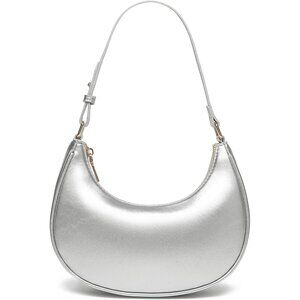 Women Silver Retro Classic Clutch Shoulder Tote Hand Bag With Zipper Closure